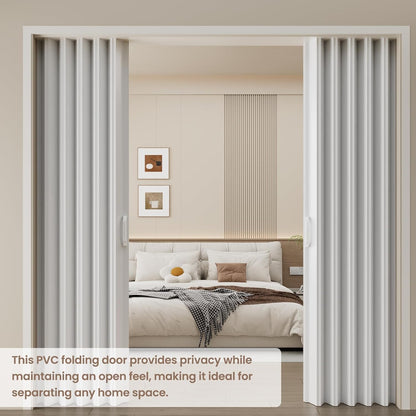Maeklon 59 X 78 in PVC Accordion Door, Folding Accordion Doors, Bifold Portable Interior Folding Door with Mounting Hardware, Handle, for Closet Bathroom Doorways, White