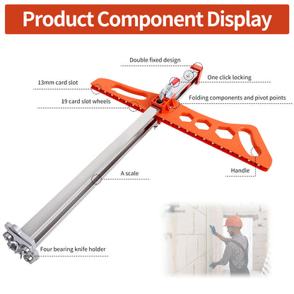 Maeklon Foldable Drywall Cutting Tool, Hand Push Drywall Cutout with 19 Wheels, 1.5 to 61cm Cutting width, Adjustable Plasterboard Cutter, for Wall, Decoration, Build