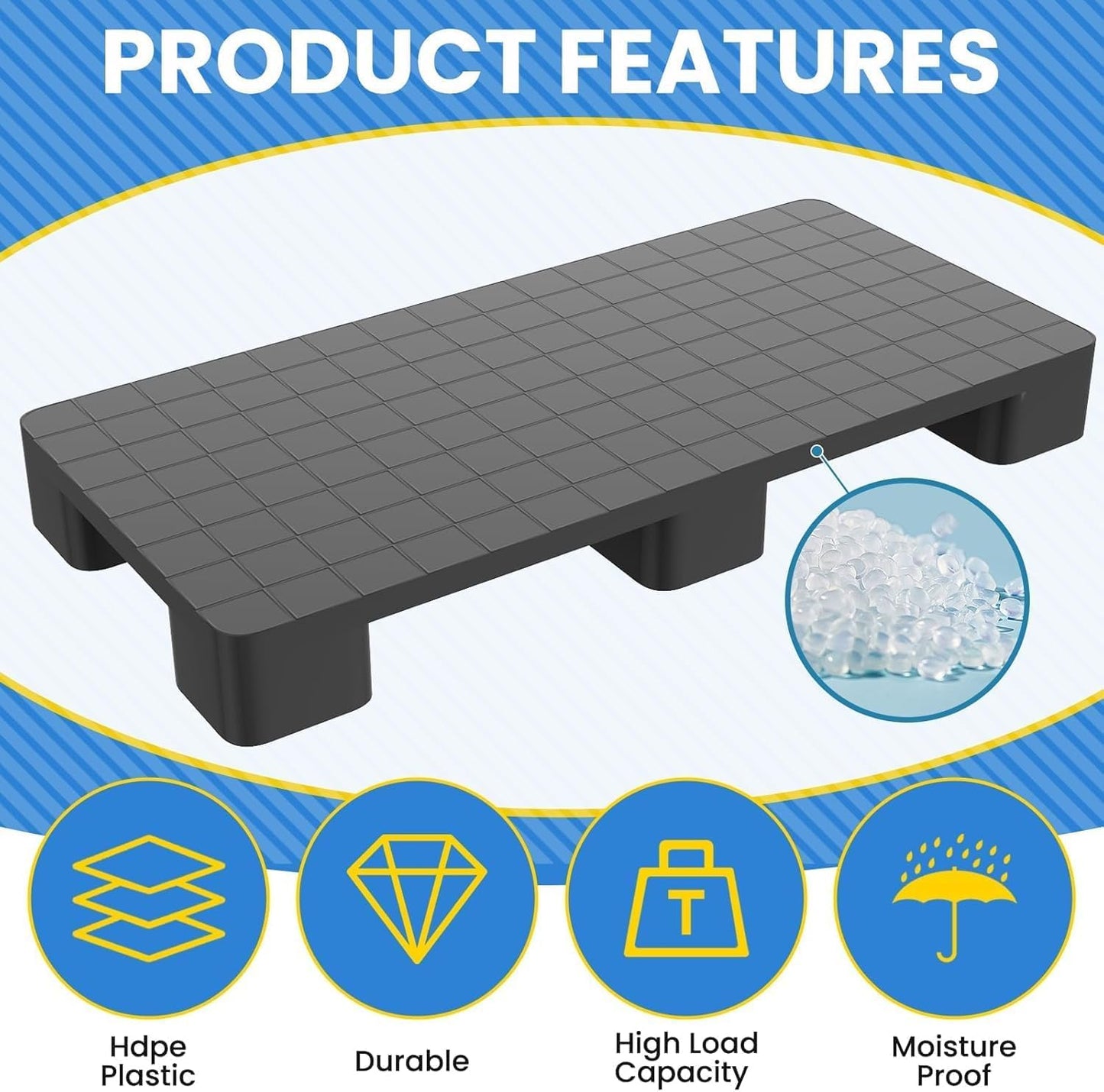 Maeklon 2 Pcs Plastic Storage Pallets, Stackable Lightweight Floor Pallets, 2000Lbs Capacity, Warehouse Stacking Pallets for Logistics and Warehousing, 40"L x 20"W x 5.5"H, Black