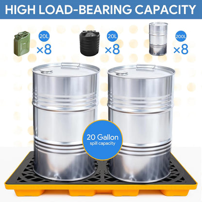 2 Drum Spill Containment Platform 2000 lbs Load Capacity, Industrial Tray | 48" x 24" Spill Containment Pallet with 20 Gallon Capacity, Heavy Duty Drum Tray for Warehouse and Industrial Storage