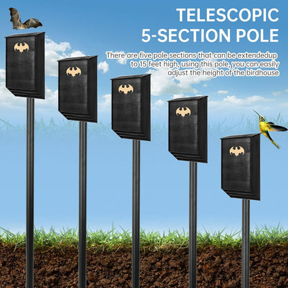Maeklon 15 FT Telescoping Bird House Pole, Durable Bat House Pole with Ground Socket, Heavy Duty Outdoor Telescoping Bird Pole for Bat Houses, Purple Martin Houses and Wildlife Nesting