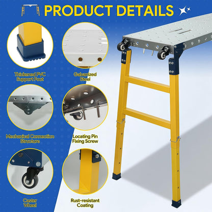 Scaffolding Work Platform with Wheels 47 x 14 in,1100 lb | Adjustable 20–35 In Height with Foldable Galvanize Steel Scaffold Platform For Painting, Construction, Maintenance