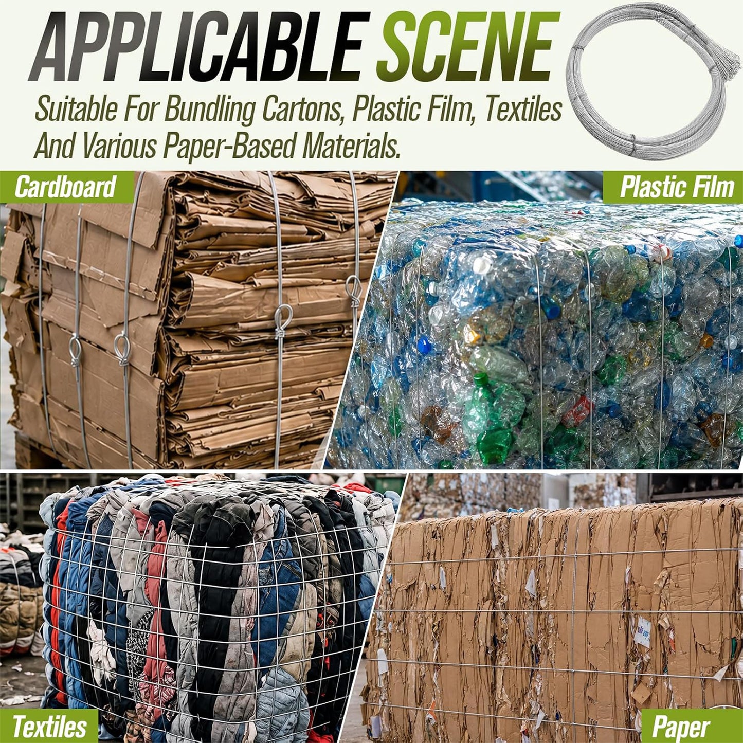 Maeklon 14 Gauge Bale Wire, 14 Ft Galvanized Steel Baling Wire for Manual Baler | 160 Pack 14 Ft Bale Wire for Vertical and Horizontal Baler, Cardboard Recycling and Waste Bundling
