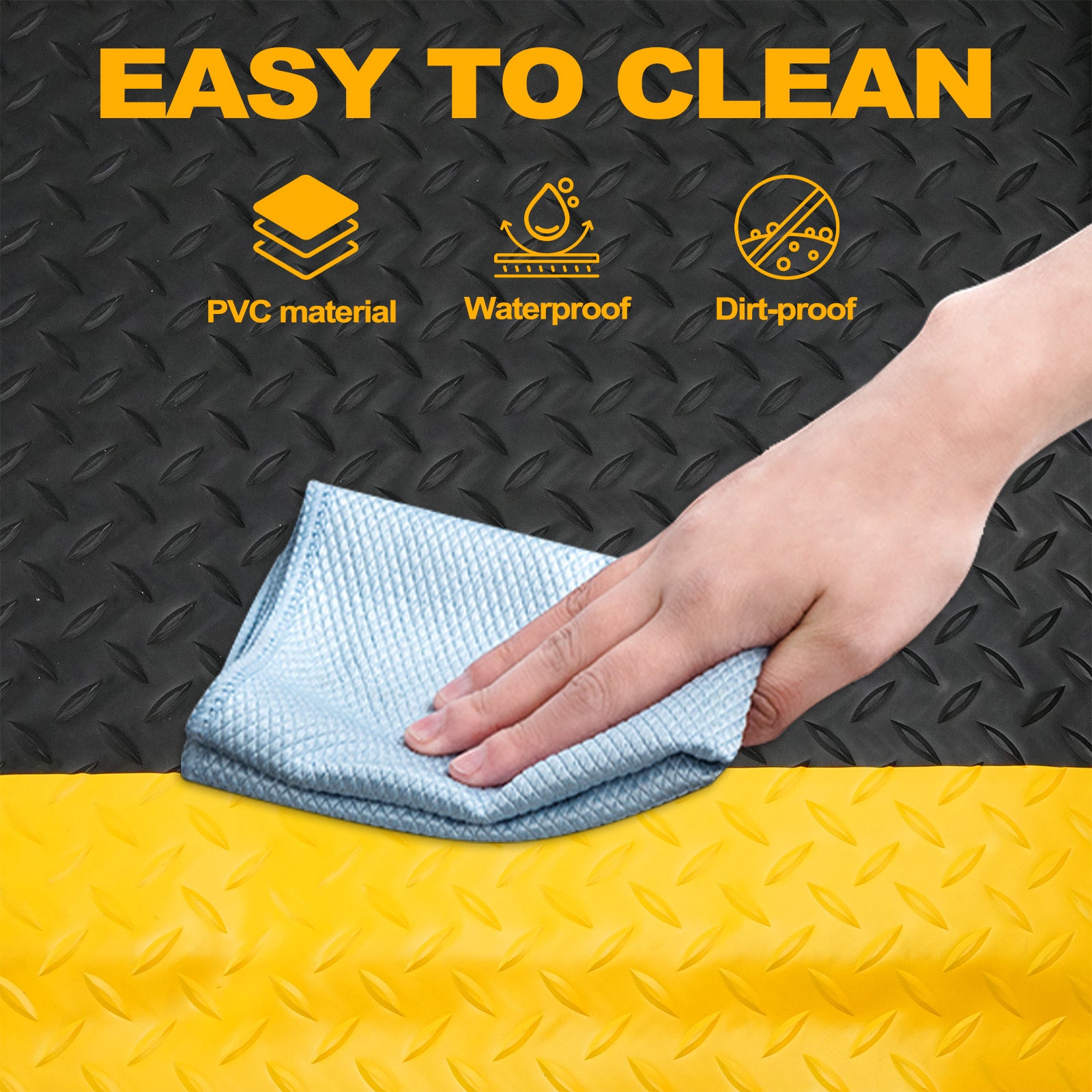 Maeklon 3 FT x 5 FT Anti Fatigue Mat, 15/16 Inch Thick Soft Sponge Ergonomic Mat, Non-Slip Industrial Grade Floor Mat, Easy to Clean, for Kitchen, Garage, Work, Shop, Black with Yellow Border