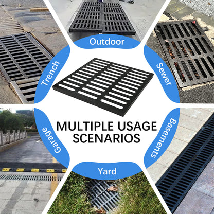 Maeklon 24x24 in Cast Iron Drain Grate, 27557 lbs Heavy-Duty Driveway Channel Cover, Durable Metal Square Sewer Grate for Driveway, Concrete, Garage, Black Finish