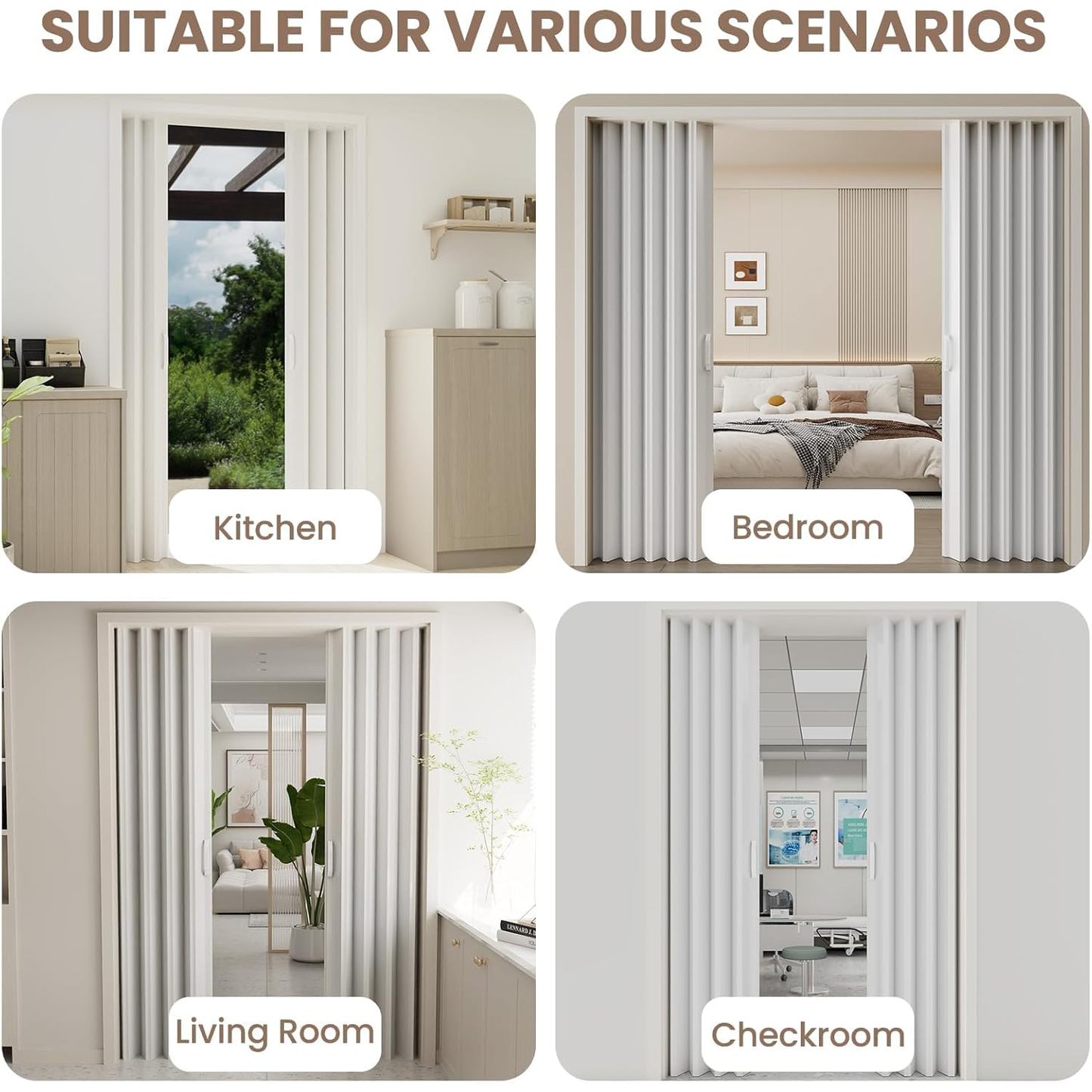 Maeklon 59 X 78 in PVC Accordion Door, Folding Accordion Doors, Bifold Portable Interior Folding Door with Mounting Hardware, Handle, for Closet Bathroom Doorways, White