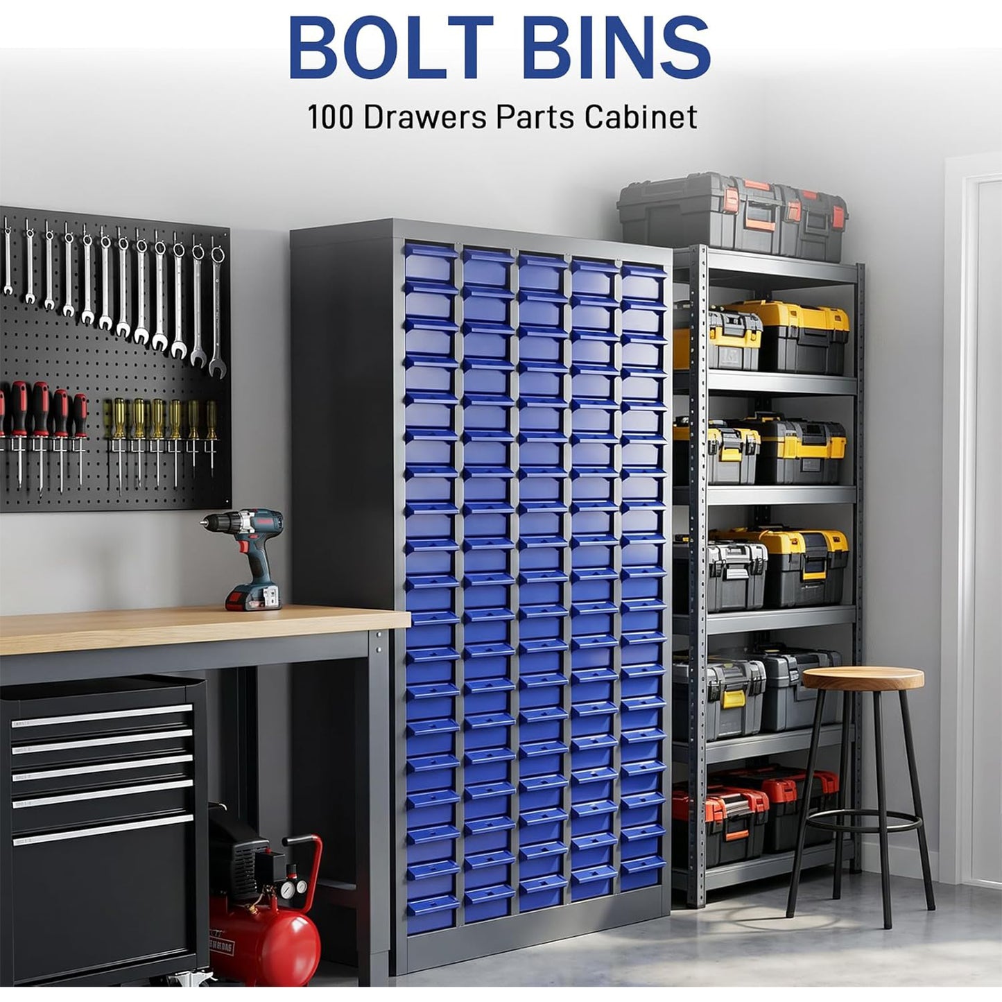 100 Drawer Parts Cabinet, Bolt and Nut Tool Storage Organizer | 25.6"x8.7"x45.3" Multi-Drawer Hardware Organizer for Screws, Fasteners and Small Parts in Garages, Workshops and Workbench
