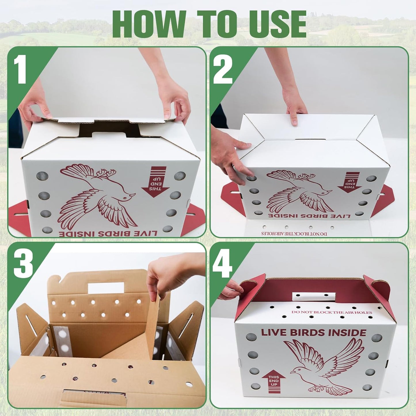 Maeklon 15 Pack Live Chicken Shipping Boxes, 17.5" x 8.5" x 15" Poultry Box | Vented Corrugated Cardboard Transport Boxes with Air Holes, Bottom Board Support and Vent Film for Poultry Shipping