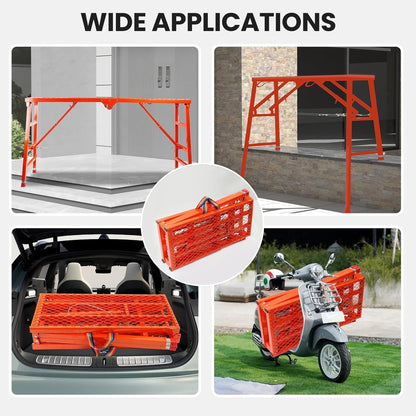 Maeklon Foldable Scaffolding Platform, 70.8x15.2x36.2-62 Inch Welded Steel Work Platform, 770 Lbs Capacity, Adjustable Height Industrial Step Ladders, Ideal for Painting, Wiring and Home Decor, Red