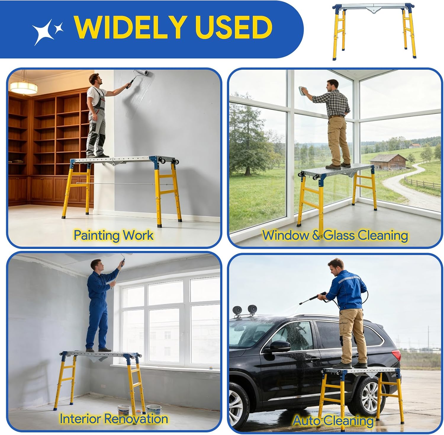 Scaffolding Work Platform with Wheels 47 x 14 in,1100 lb | Adjustable 20–35 In Height with Foldable Galvanize Steel Scaffold Platform For Painting, Construction, Maintenance