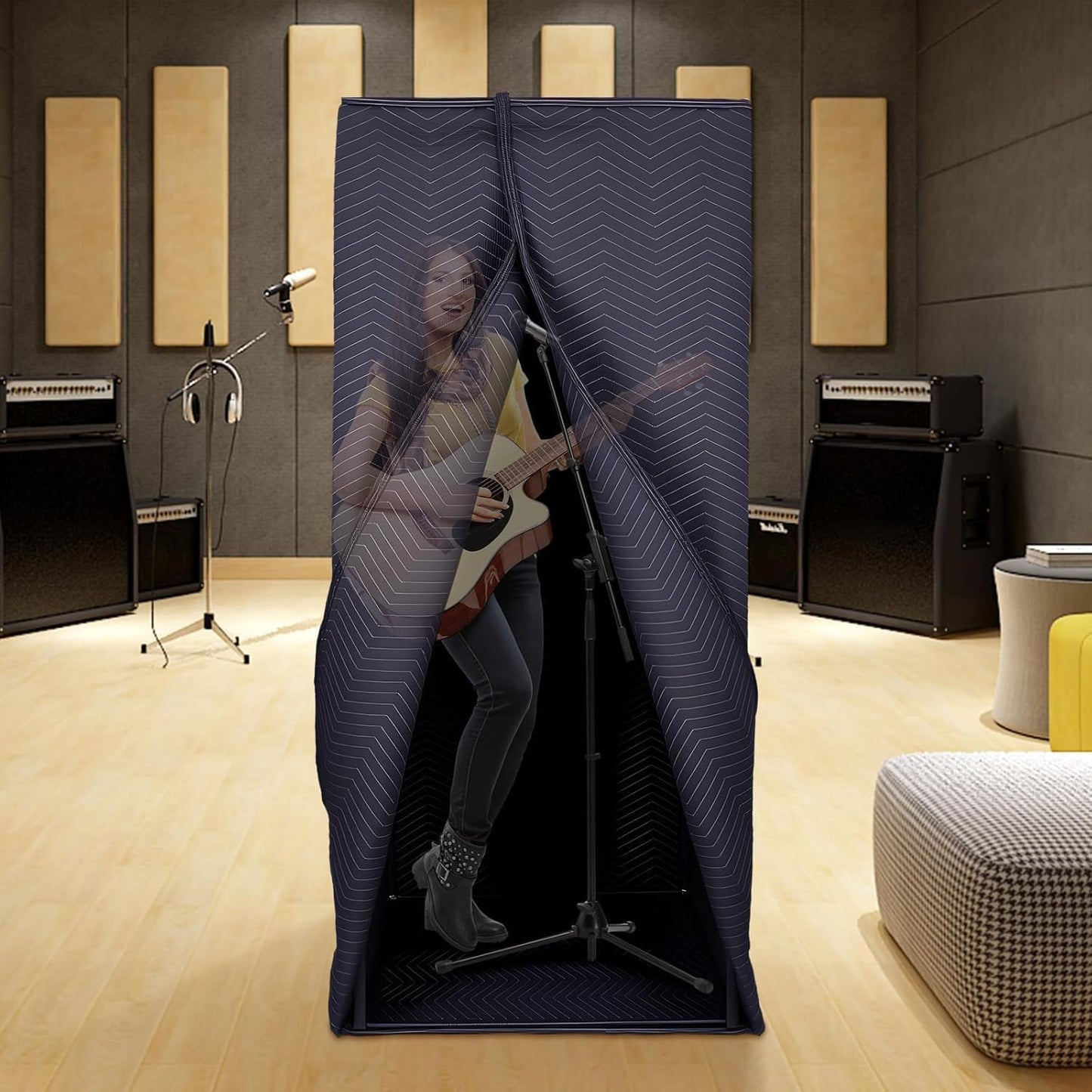 CVGIN Portable Recording Booth, 78 * 31 * 31In Foldable Soundproof Shield with Phone Holder, High-Density Acoustic Blanket Soundproof Room for Singing, Voiceover, and Podcast