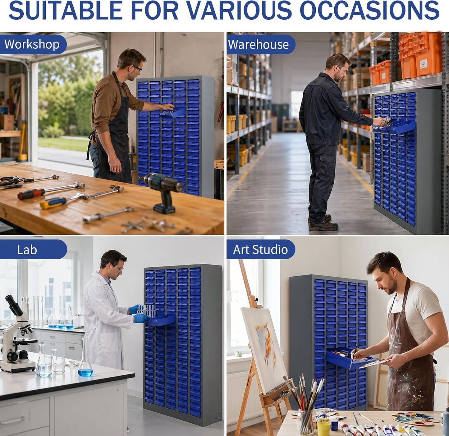 100 Drawer Parts Cabinet, Bolt and Nut Tool Storage Organizer | 25.6"x8.7"x45.3" Multi-Drawer Hardware Organizer for Screws, Fasteners and Small Parts in Garages, Workshops and Workbench