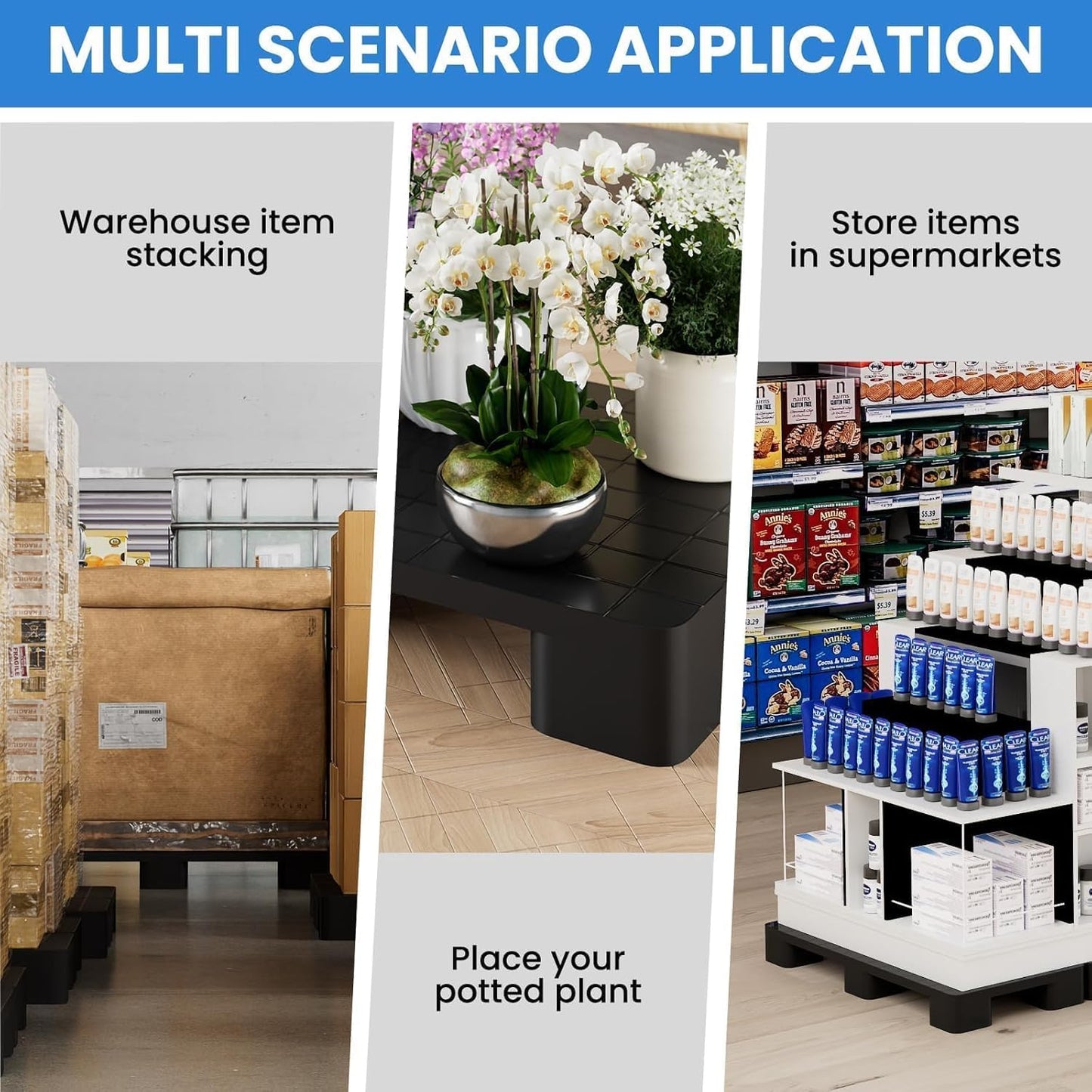 Maeklon 2 Pcs Plastic Storage Pallets, Stackable Lightweight Floor Pallets, 2000Lbs Capacity, Warehouse Stacking Pallets for Logistics and Warehousing, 40"L x 20"W x 5.5"H, Black