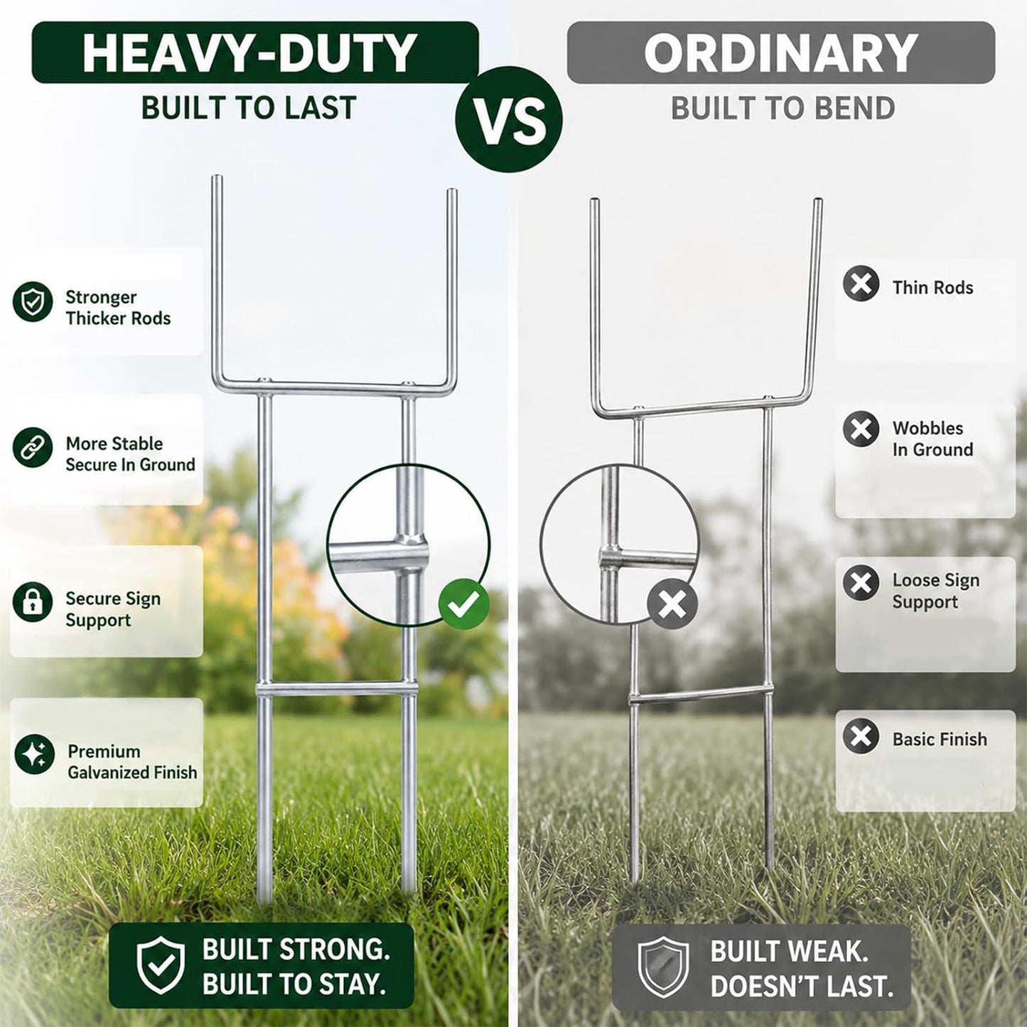 Maeklon 50 Pack Yard Sign Stakes, 10" x 30" H Frame Sign Holder Stakes | Heavy Duty Galvanized Iron H Frame Stakes for Yard Signs, Real Estate Signs and Outdoor Display Boards