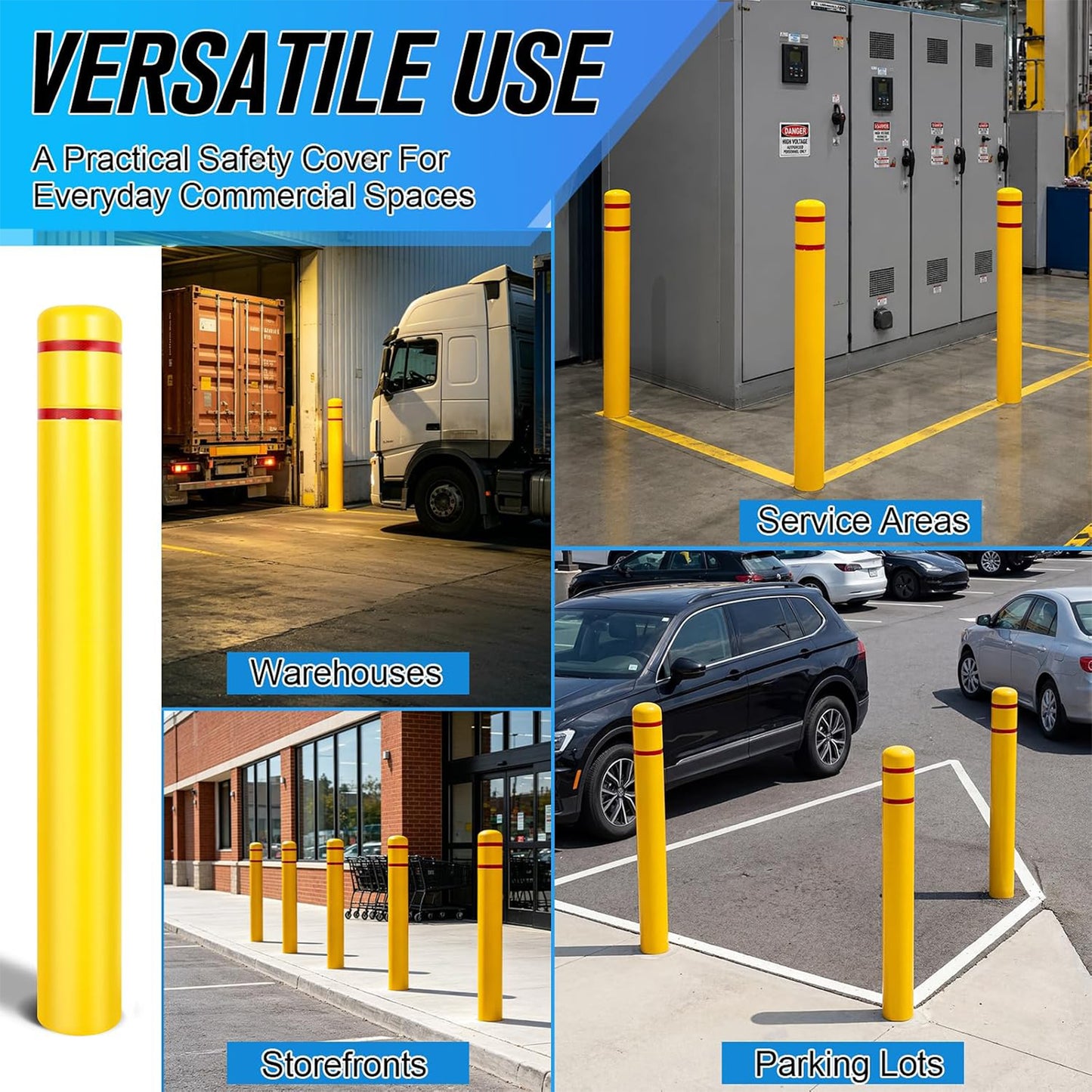 Maeklon Bollard Cover 5"x52" Yellow Safety Sleeve for Parking Posts | High Visibility Yellow Bollard Sleeve with Foam Padding Strips, Fits 5 Inch Posts for Parking Lots, Garages and Traffic Areas