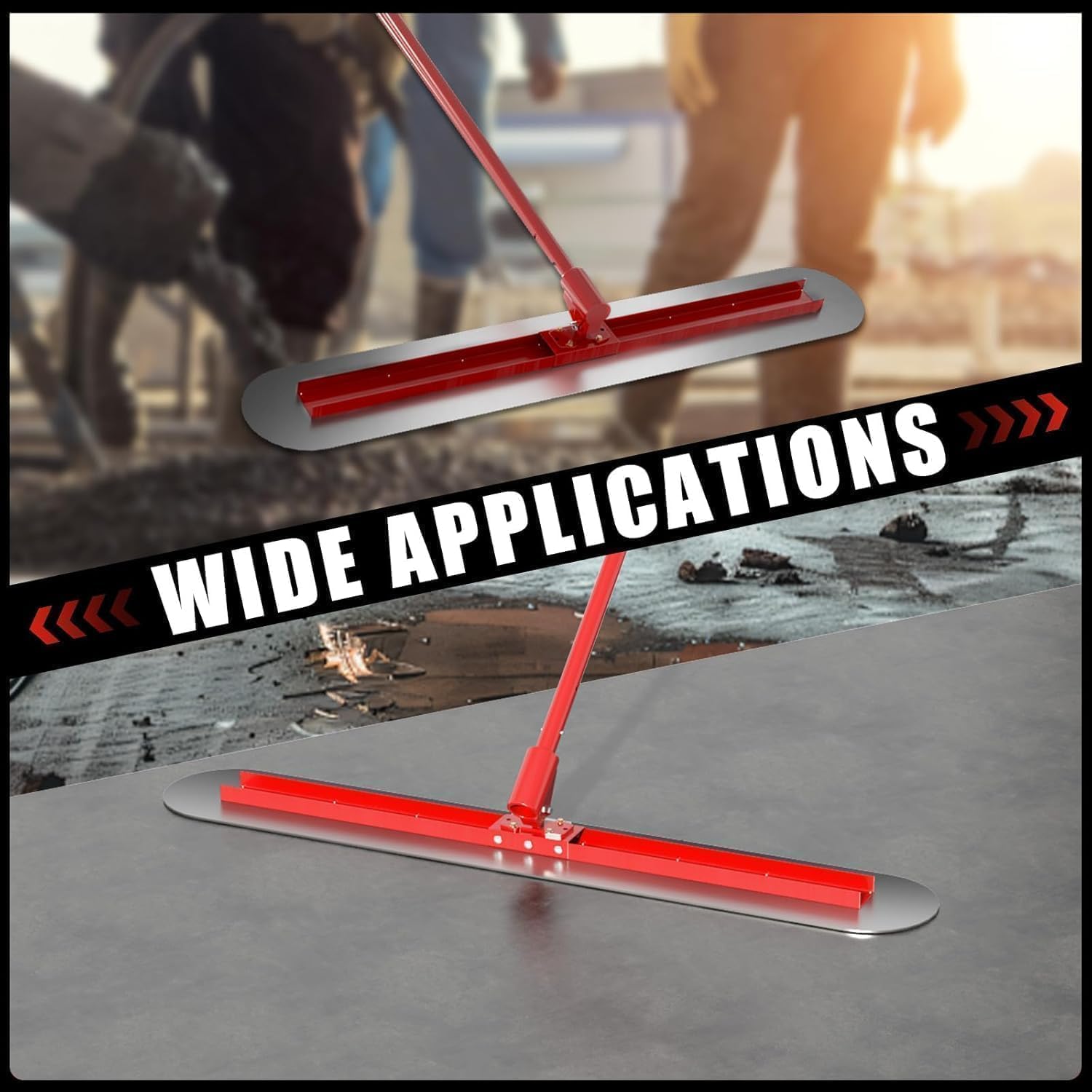 Maeklon 48''x12'' Concrete Bull Float Kit, Concrete Float with 4 Extendable Poles, Round End Stainless Steel Concrete Finishing Trowel for Plaster, Concrete Resurfacing, Custom Tiling Jobs