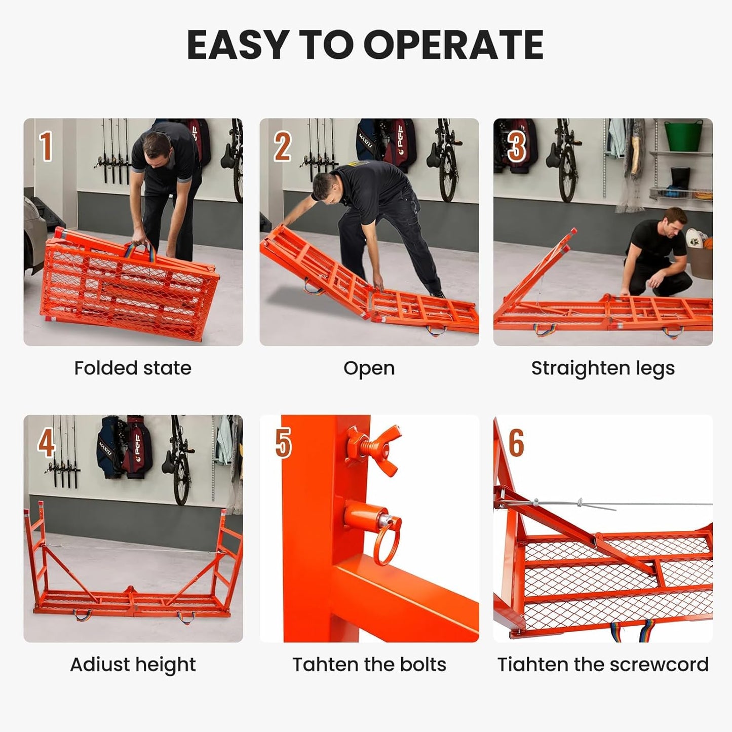 Maeklon Foldable Scaffolding Platform, 70.8x15.2x36.2-62 Inch Welded Steel Work Platform, 770 Lbs Capacity, Adjustable Height Industrial Step Ladders, Ideal for Painting, Wiring and Home Decor, Red