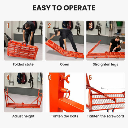 Maeklon Foldable Scaffolding Platform, 70.8x15.2x36.2-62 Inch Welded Steel Work Platform, 770 Lbs Capacity, Adjustable Height Industrial Step Ladders, Ideal for Painting, Wiring and Home Decor, Red