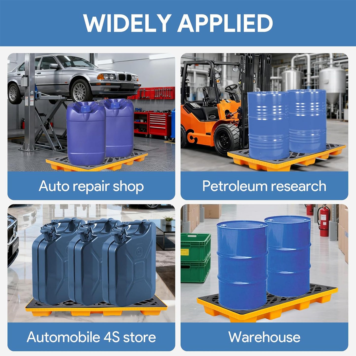 2 Drum Spill Containment Platform 2000 lbs Load Capacity, Industrial Tray | 48" x 24" Spill Containment Pallet with 20 Gallon Capacity, Heavy Duty Drum Tray for Warehouse and Industrial Storage