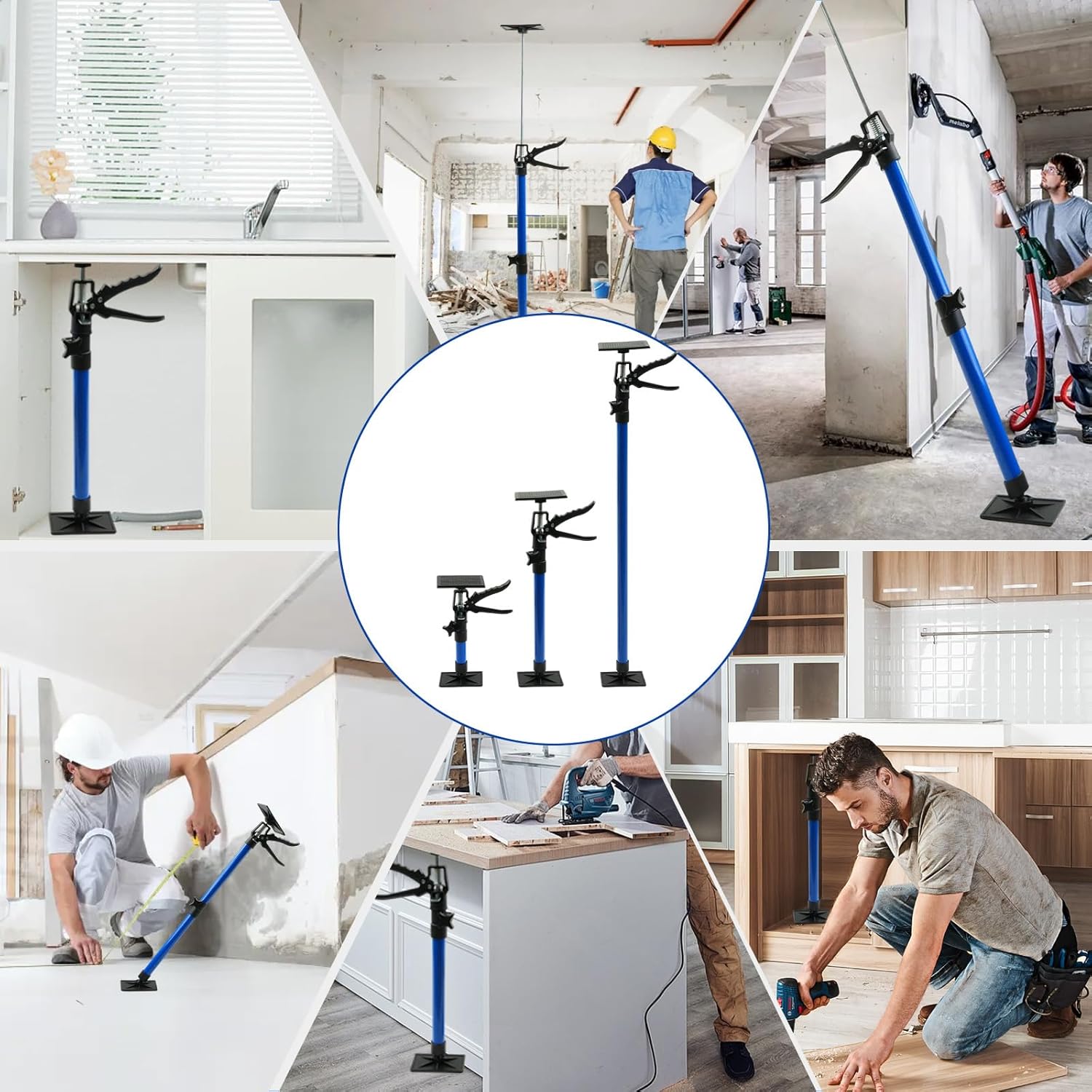 Maeklon 6 Pack Cabinet Jack Support Pole, 12.2" to 115" Third Hand Tools, Supports Up to 154Lbs, Adjustable Support Pole for Construction Rods, Cabinet Jacks, Cargo Bars