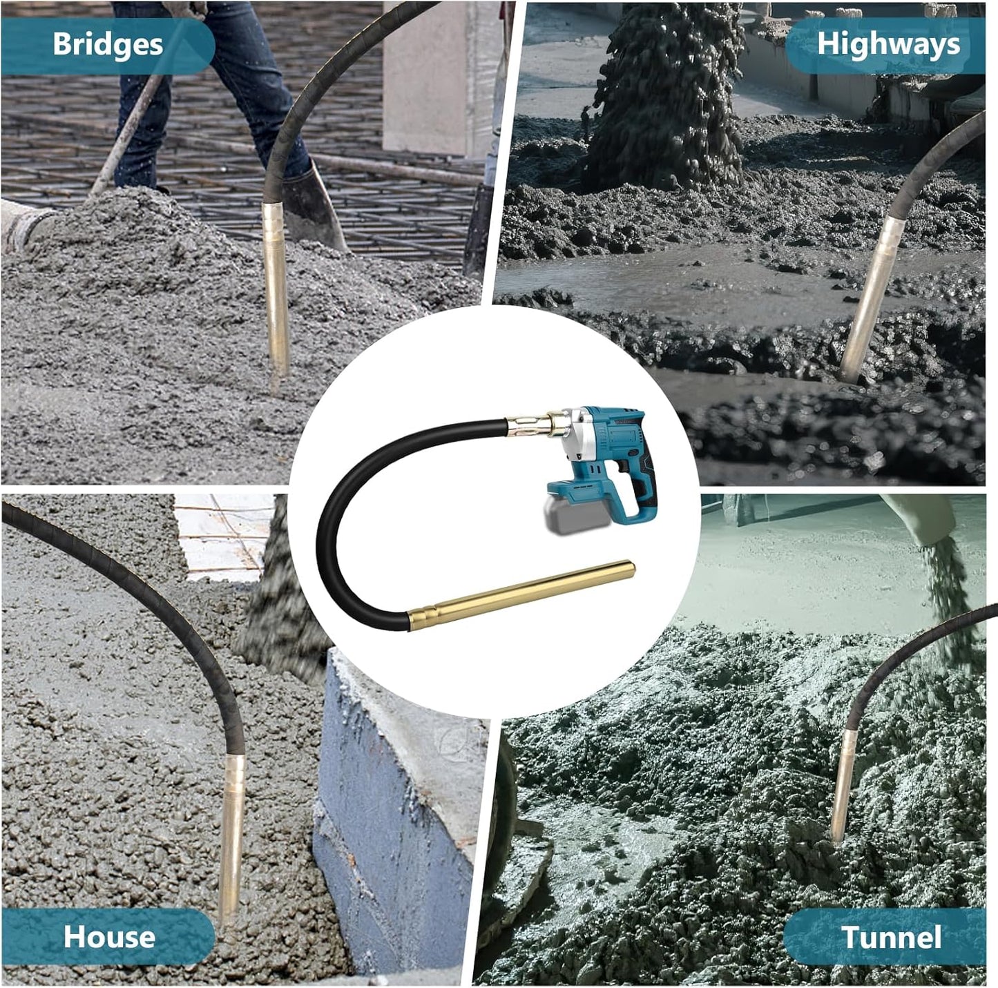 Maeklon Handheld Concrete Vibrating Tool Compatible with Makita 18V Battery, 600W Mix Concrete Tool with 3.8Ft Rod, 6000RPM Portable Vibrarator Remove Bubble, Only Tool
