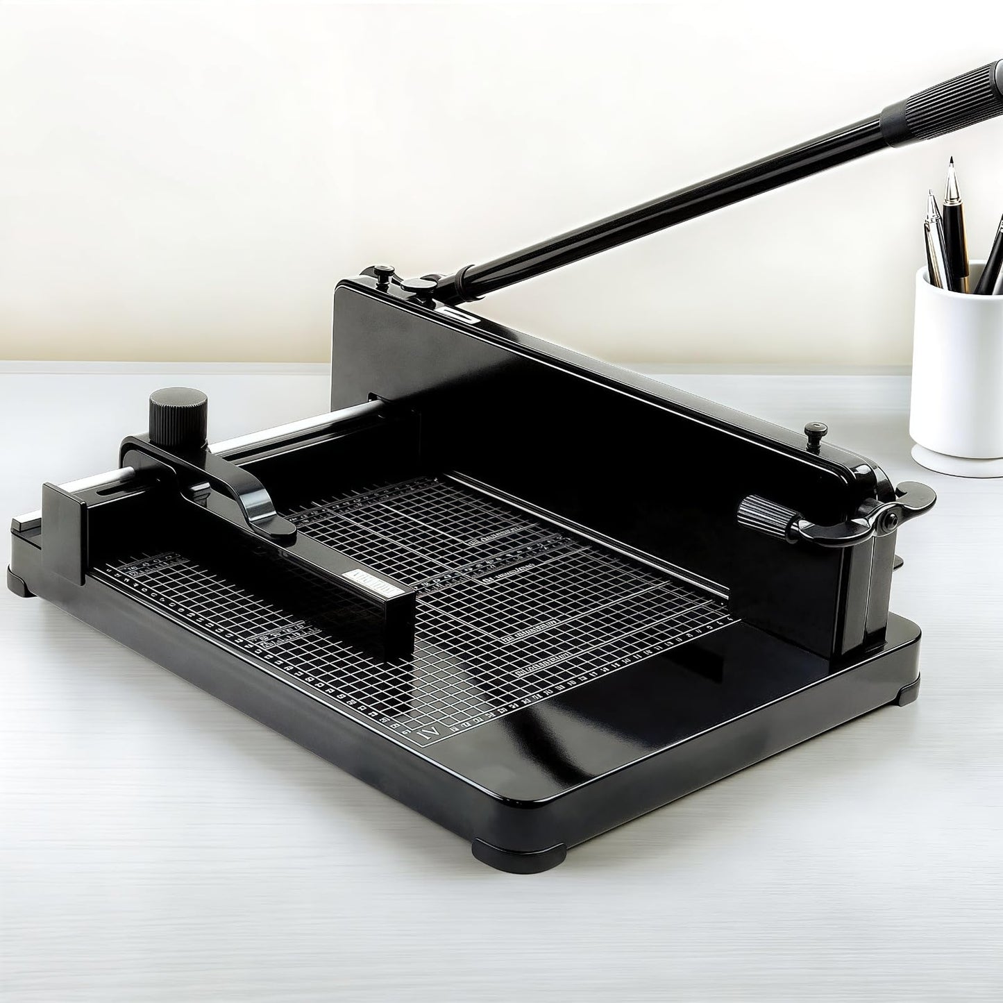 Maeklon 12" Heavy Duty Guillotine Paper Cutter, 400 Sheet Capacity Paper Cutter for A4 Paper, Steel Construction Stack Paper Trimmer for Office, Picture Shop and Home, Black