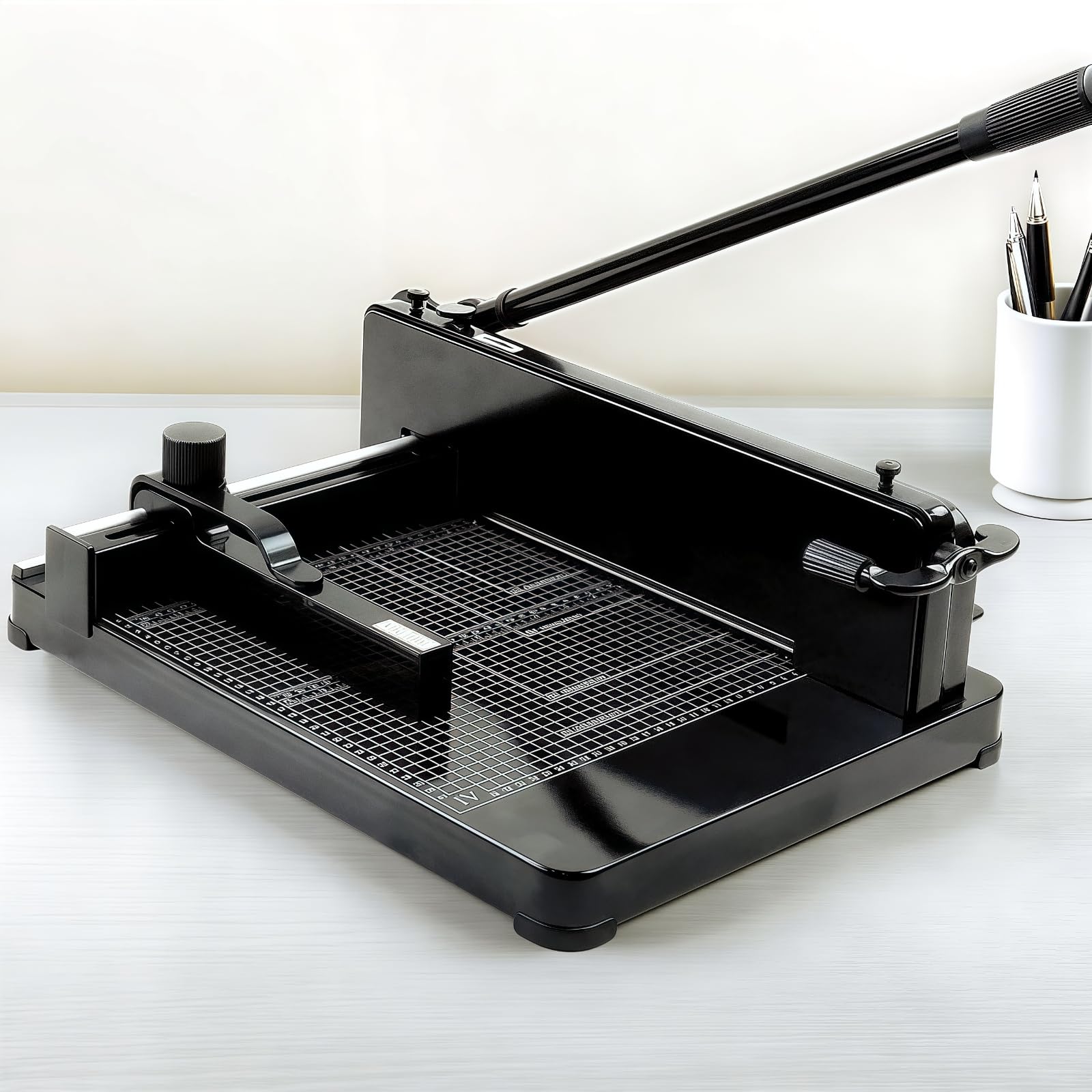 Maeklon 12" Heavy Duty Guillotine Paper Cutter, 400 Sheet Capacity Paper Cutter for A4 Paper, Steel Construction Stack Paper Trimmer for Office, Picture Shop and Home, Black