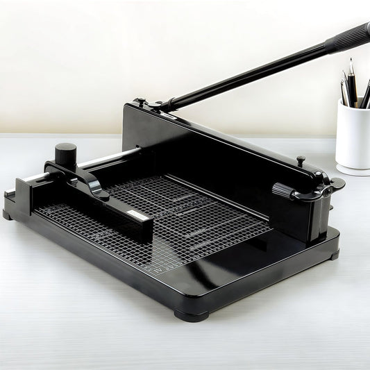 Maeklon 12" Heavy Duty Guillotine Paper Cutter, 400 Sheet Capacity Paper Cutter for A4 Paper, Steel Construction Stack Paper Trimmer for Office, Picture Shop and Home, Black