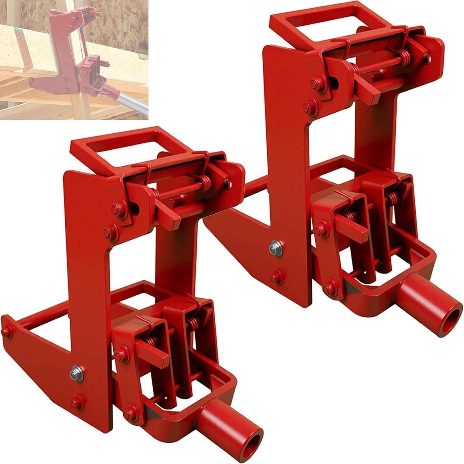 Maeklon 2 Pcs Cast Iron Wall Jack, Weight Capacity up to 1000 lbs, Portable Lifting Tool Works with 1-1/2" x 3-1/2" Fir Poles or 1" OD Steel Pipes, Heavy-Duty Wall Jacks for Framing, Lifting Wall Beams, Red