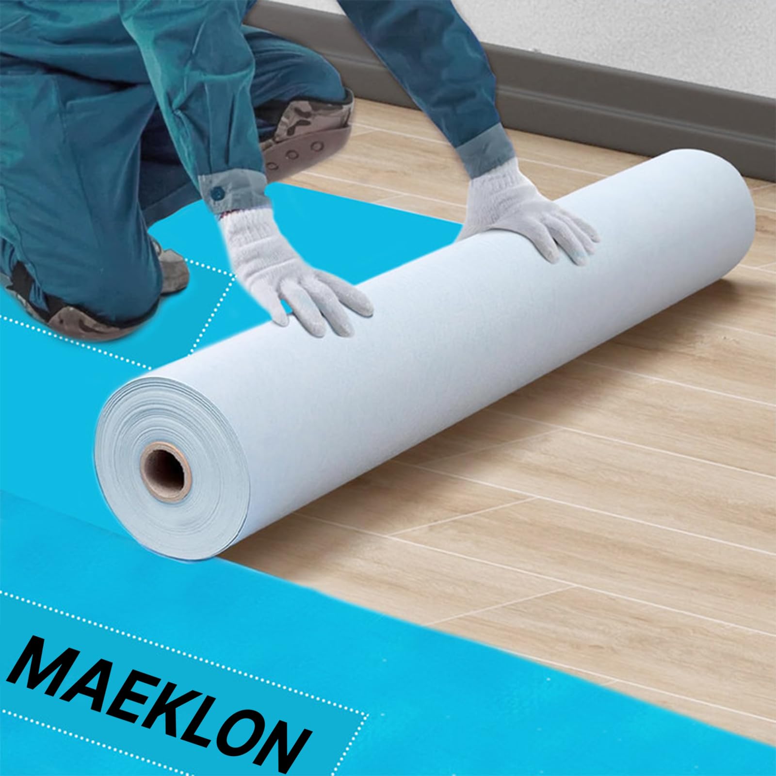 Maeklon 40" x 168' Temporary Floor Protection, 560 sq.ft Coverage, Easily Applied, Shields Hardwood, Tile & Hard Surfaces, Ideal for Renovation, Painting & Construction Projects, Blue.