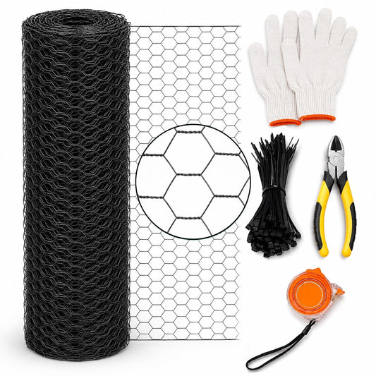 Chicken Wire 48 in x 150 ft, 19 Gauge Poultry Netting, 1 inch Wire Fencing | 0.9 mm Wire Diameter Durable Chicken Wire Fencing, Hexagonal Galvanized Poultry Netting for Chicken/Coop/DIY Projects, Black