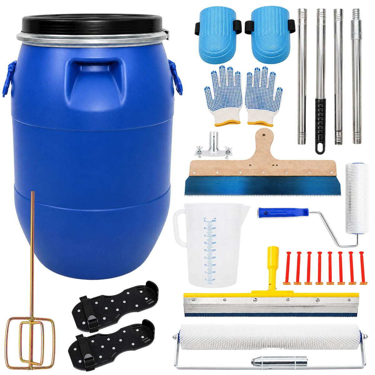 Maeklon 22 PCS Self Leveling Concrete Tool Kit, Cement Finishing Tools Set Complete Floor Leveling Tool Set with Rollers, Rake, Spiked Shoes and Accessories for Concrete, Cement and Coating Projects