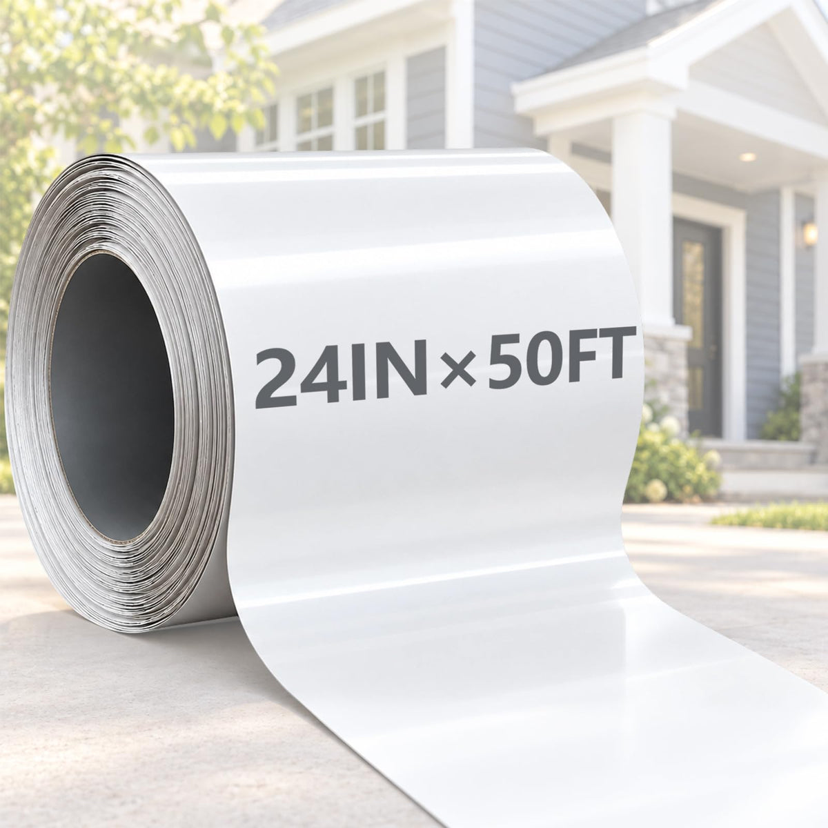 Maeklon 24 in x 50 ft Aluminum Trim Coil Roll White Smooth Sheet, 0.016 Inch Aluminum Coil Roll with Smooth White Finish for Window, Door, Roof Eave and Exterior Trim Projects