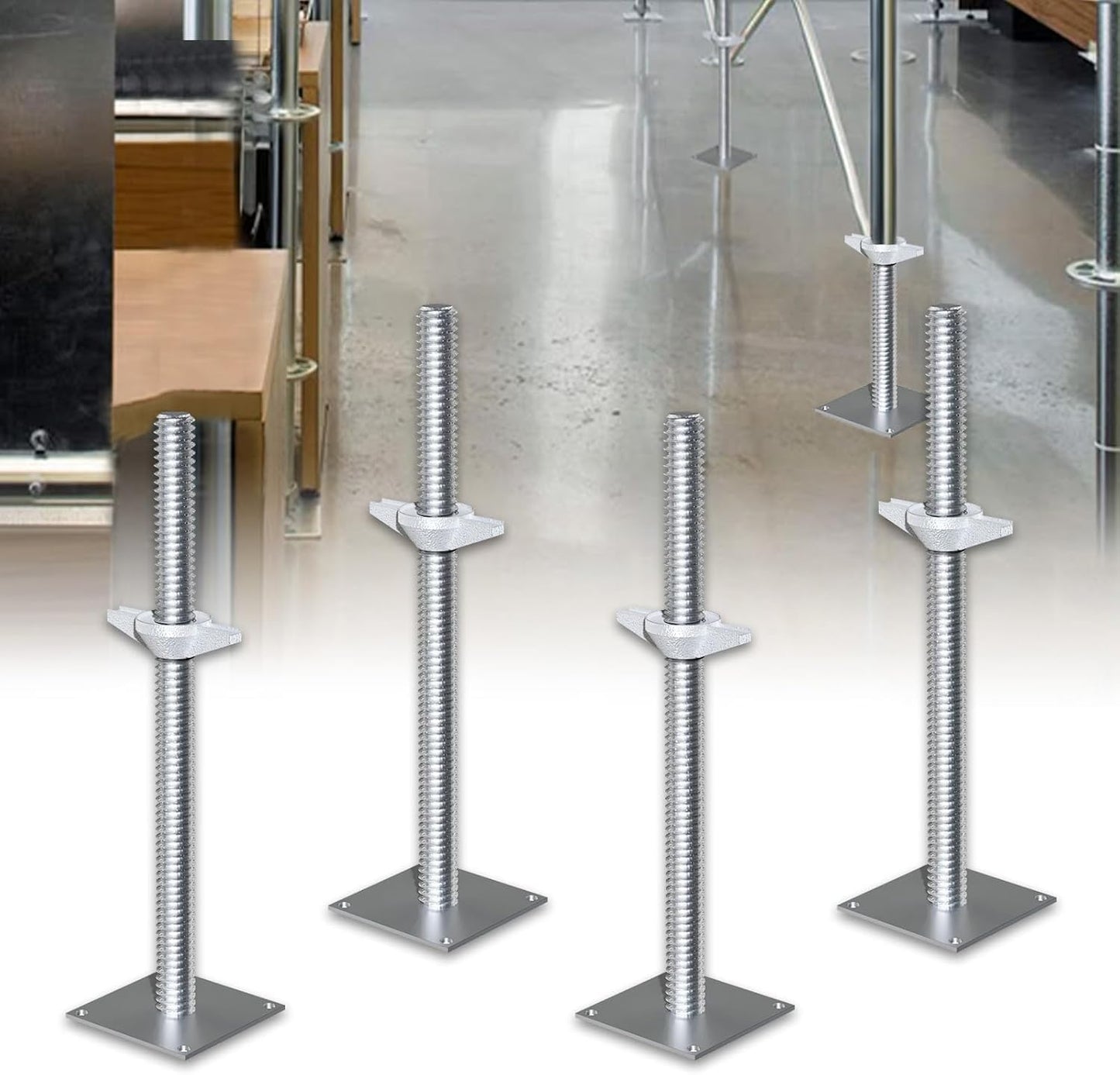 Maeklon 4 Pack 24" Screw Scaffolding Jack, Adjustable Scaffold Leveling Jacks, Carbon Steel Screw Jacks Stands with 4.7" Base Plate for Baker Style Scaffolding