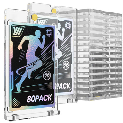 Maeklon 80 Pcs 130 Pt Acrylic Magnetic Card Holders, 2.5" x 3.5" One Touch Card Holder, Transparent Magnetic Case, for Cards Collect, Storage and Display