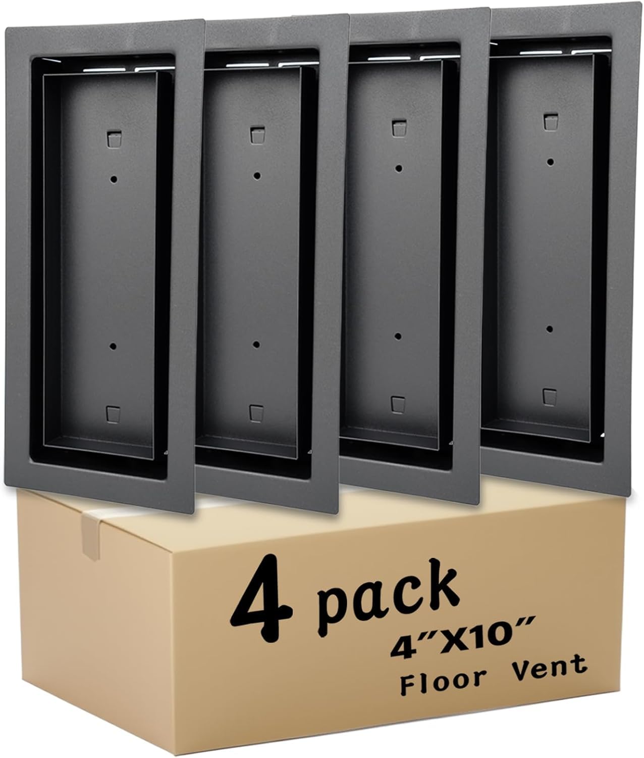 Maeklon 4 Pack 4x10 inch Heavy Duty Steel Floor Vent Covers, Modern Drop-in Floor Register for Tile, Wood and Other Flooring Inserts, Black