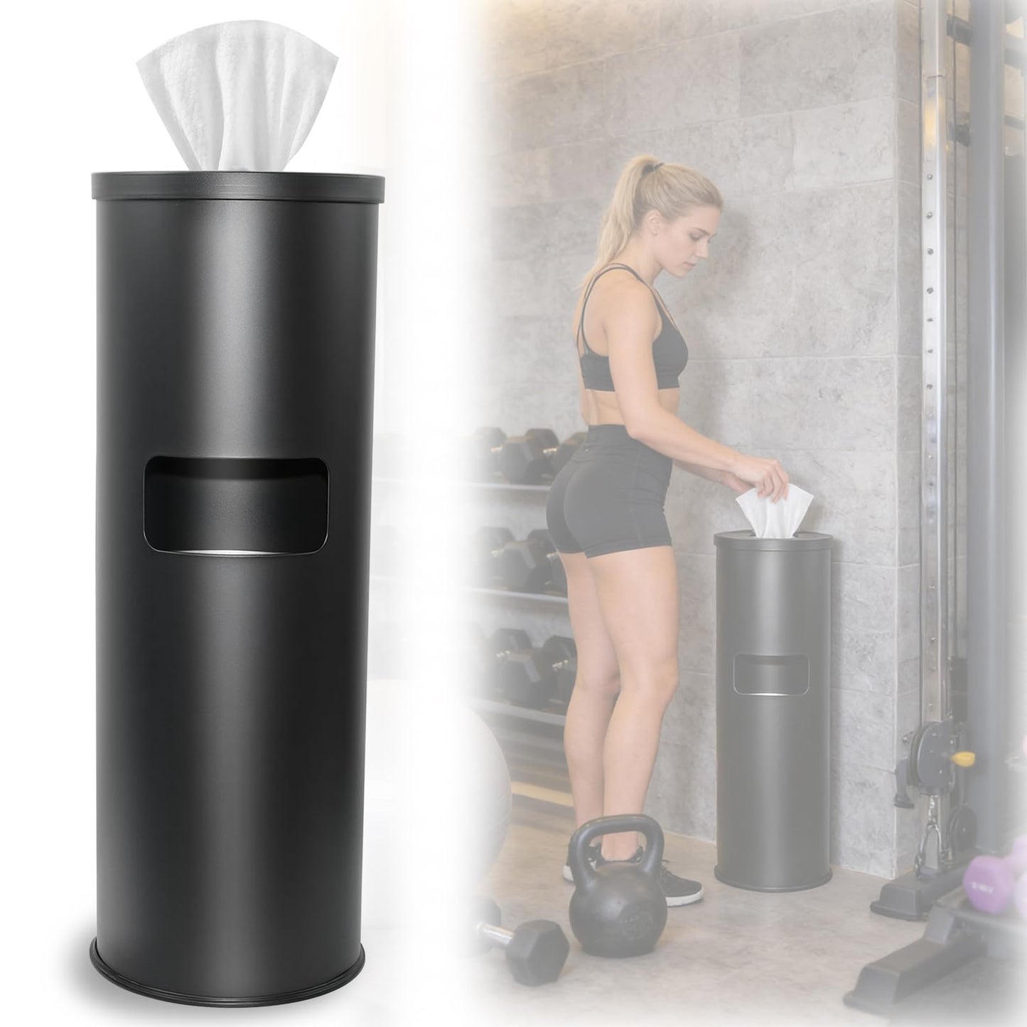 Stainless Steel Floor Wet Gym Wipe Dispenser with Built-in Trash Can | 7-Gallon 35.2 in Floor Stand Wipes Holder With Built-In Trash Bin For Gym, School, Office, Home, And Commercial Use
