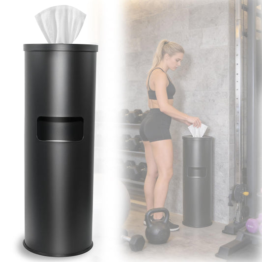 Stainless Steel Floor Wet Gym Wipe Dispenser with Built-in Trash Can | 7-Gallon 35.2 in Floor Stand Wipes Holder With Built-In Trash Bin For Gym, School, Office, Home, And Commercial Use