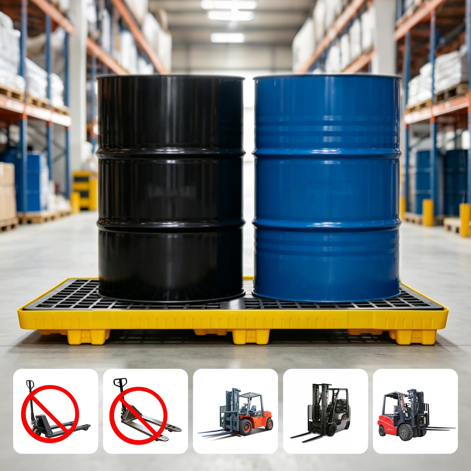 2 Drum Spill Containment Pallet (48 X 24 X 4 in) | Secondary Containment Platform with Forklift Pockets