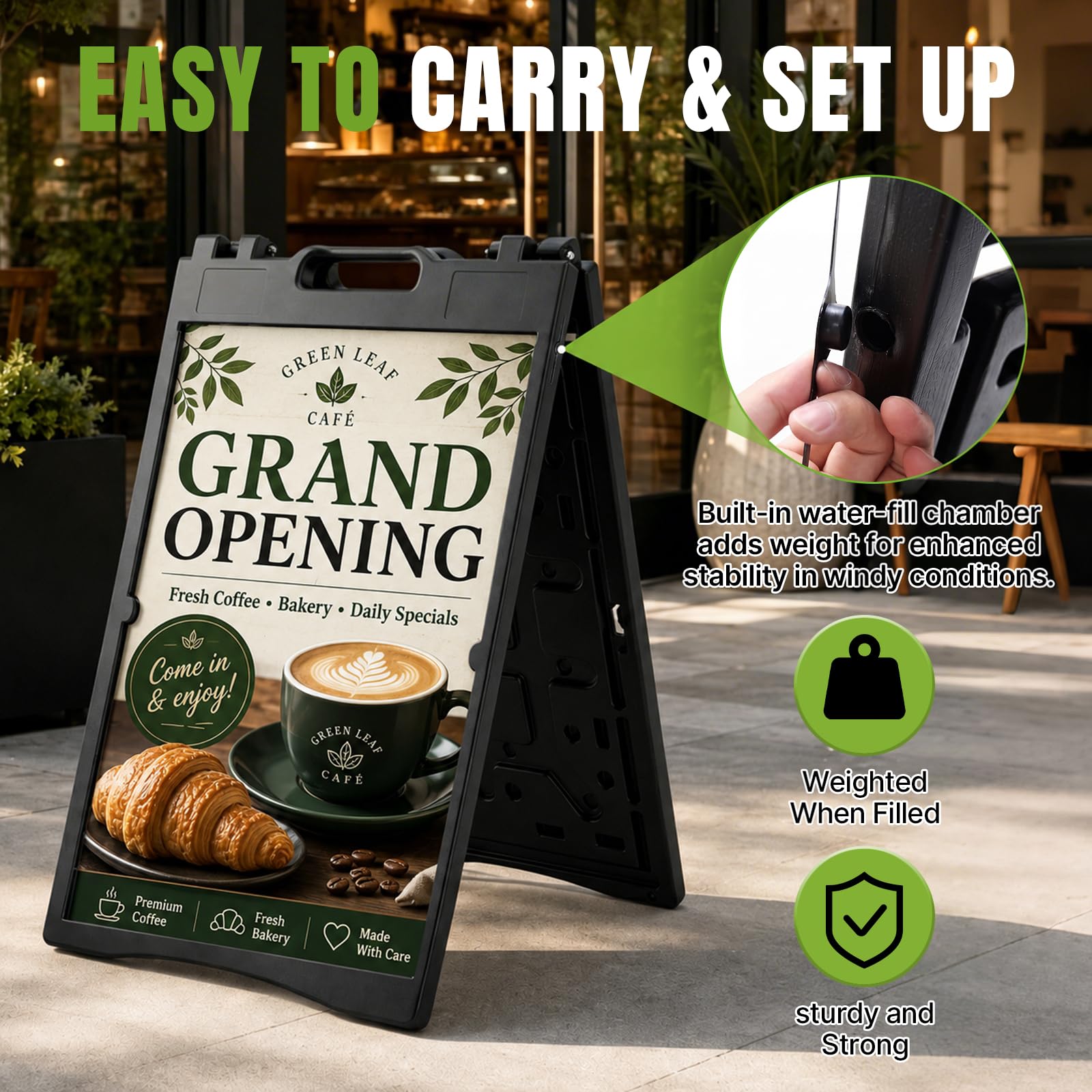 Maeklon 2 Pack 24” x 36” A Frame Sign Board, Portable Folding Sidewalk Sign Stand | Double Sided Sandwich Sign Board with Portable A Frame Design, Ideal for Business, Events, Menus and Outdoor Displays