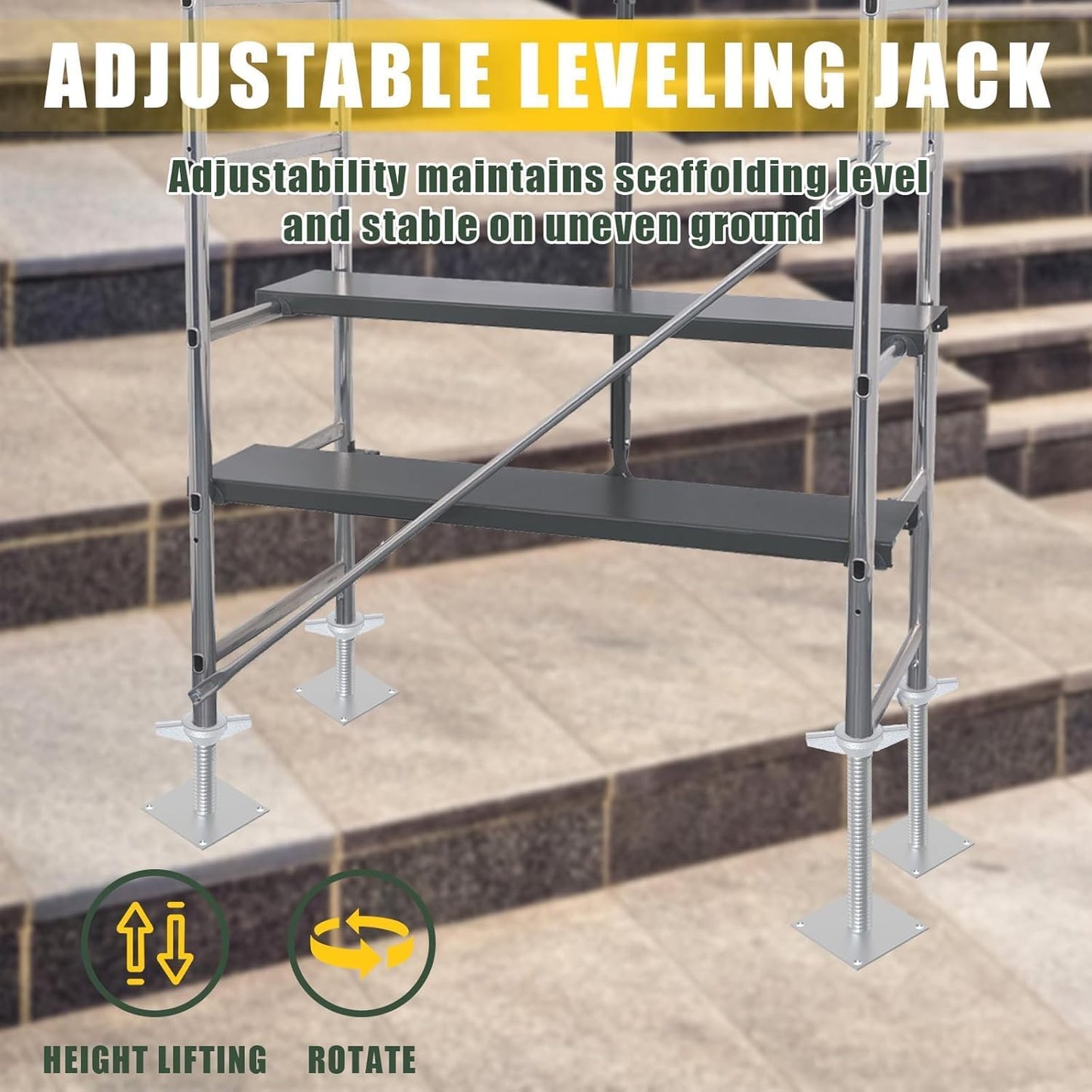 Maeklon 4 Pack 24" Screw Scaffolding Jack, Adjustable Scaffold Leveling Jacks, Carbon Steel Screw Jacks Stands with 4.7" Base Plate for Baker Style Scaffolding