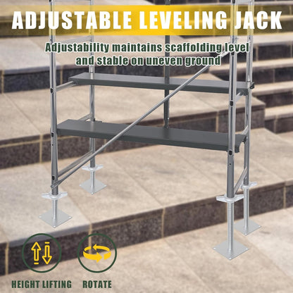Maeklon 4 Pack 24" Screw Scaffolding Jack, Adjustable Scaffold Leveling Jacks, Carbon Steel Screw Jacks Stands with 4.7" Base Plate for Baker Style Scaffolding