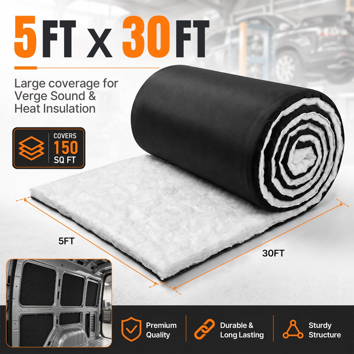 Maeklon Automotive Insulation Roll, 1.65 Inch Thick Van Camper Sound Insulation | 5 x 30 FT Thermal Insulation Roll for RV, Camper Van and Vehicle Heat Reduction with Acoustic Sound Insulation Material