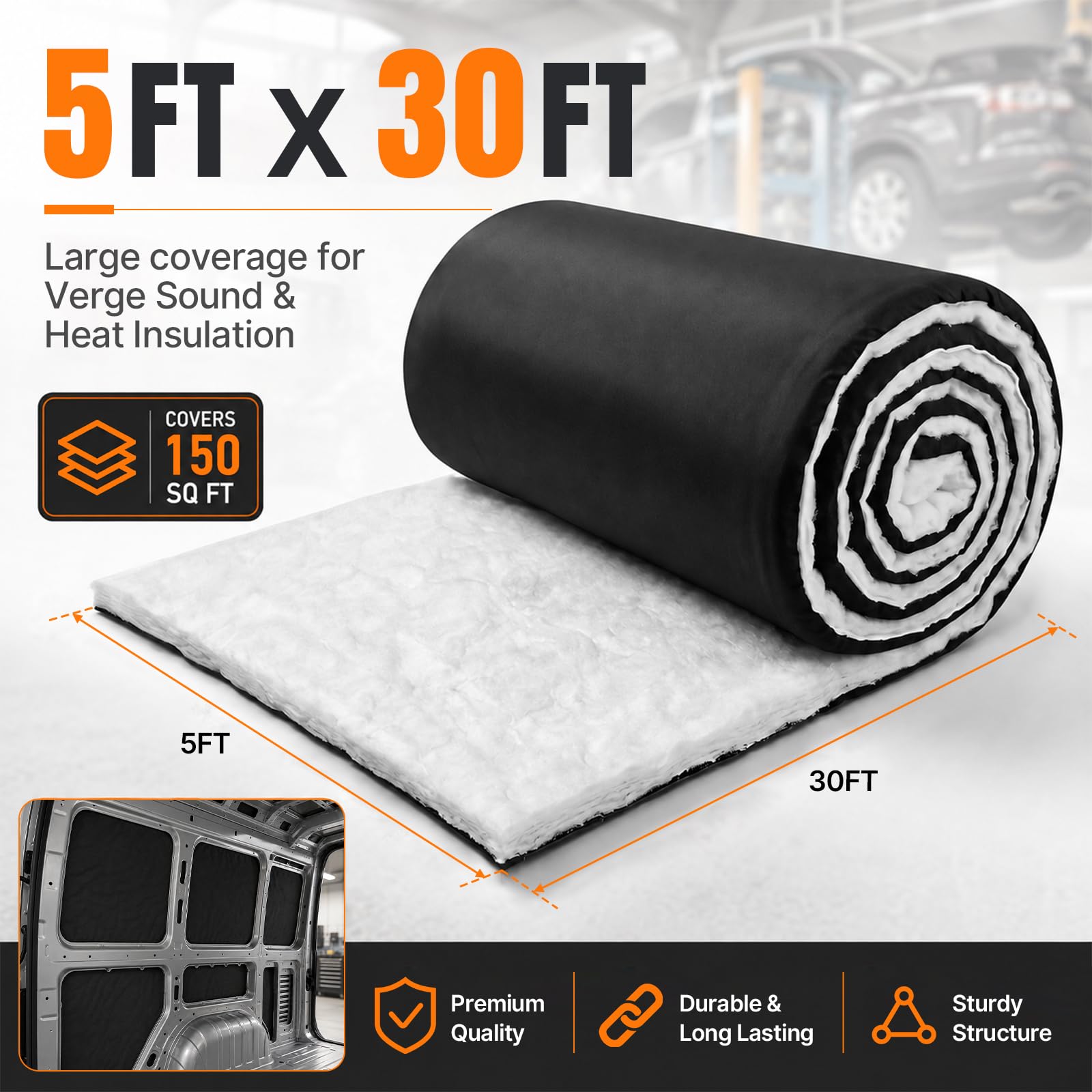 Maeklon Automotive Insulation Roll, 1.65 Inch Thick Van Camper Sound Insulation | 5 x 30 FT Thermal Insulation Roll for RV, Camper Van and Vehicle Heat Reduction with Acoustic Sound Insulation Material