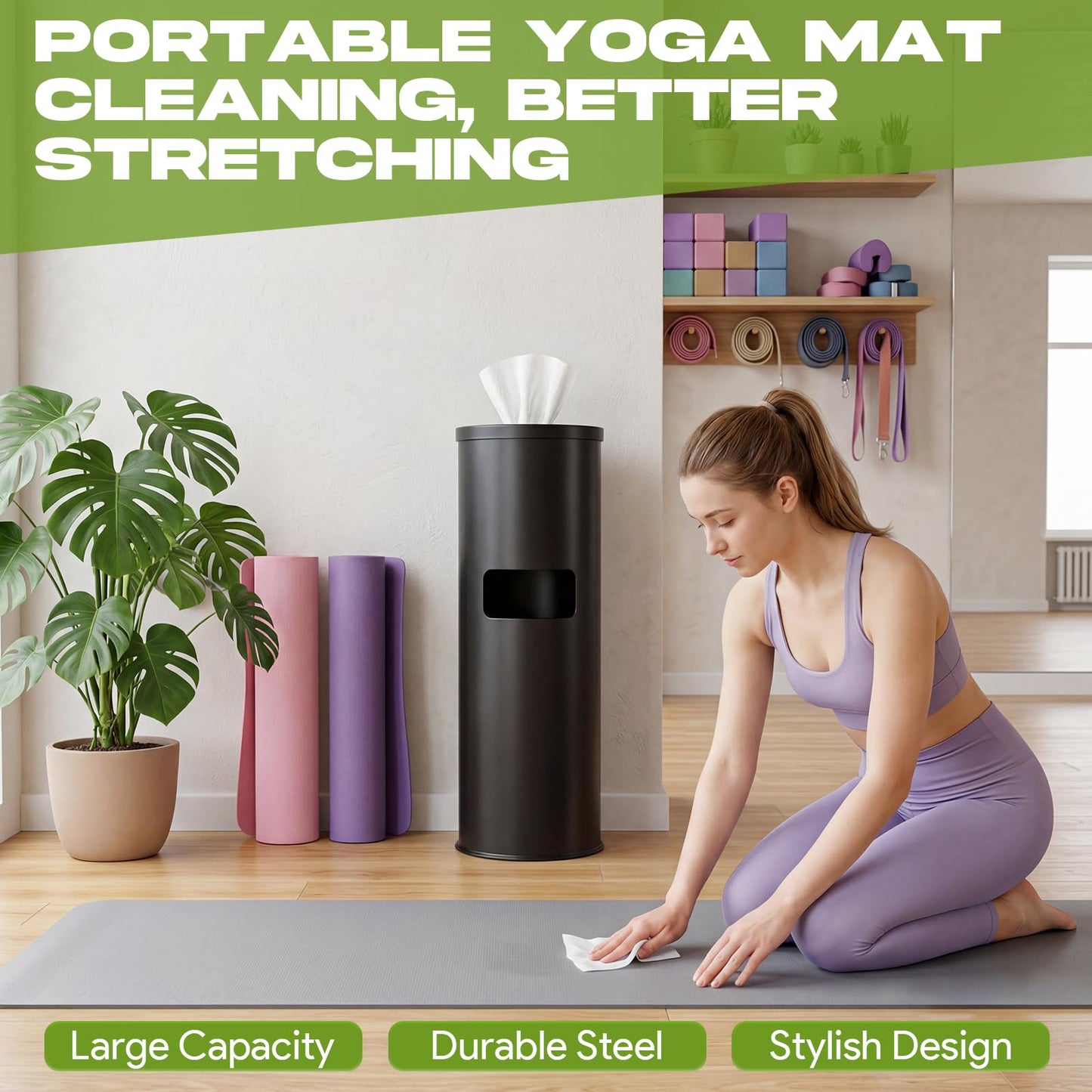 Stainless Steel Floor Wet Gym Wipe Dispenser with Built-in Trash Can | 7-Gallon 35.2 in Floor Stand Wipes Holder With Built-In Trash Bin For Gym, School, Office, Home, And Commercial Use
