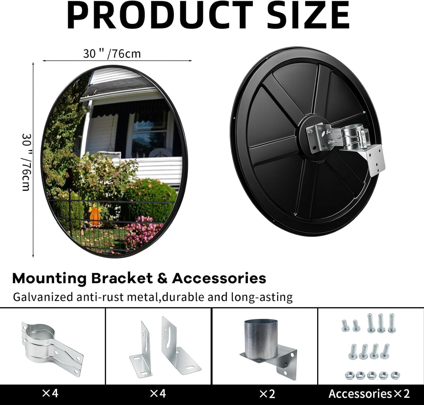 Maeklon 2 PCS 30" Convex Traffic Mirror, Curved Safety Traffic Road Driveway Mirror for Outdoor and Indoor, Driveway Security Mirrors for Garage, Retail Stores, Warehouses