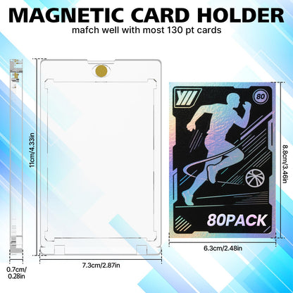Maeklon 80 Pcs 130 Pt Acrylic Magnetic Card Holders, 2.5" x 3.5" One Touch Card Holder, Transparent Magnetic Case, for Cards Collect, Storage and Display