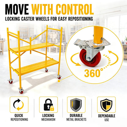 Maeklon 46"x23.6"x53.9" Scaffold Platform with Locking Wheels, 700 Lb Work Platform | Portable Rolling Scaffolding Platform with 4 Brake Casters for Construction, Painting and Home Renovation