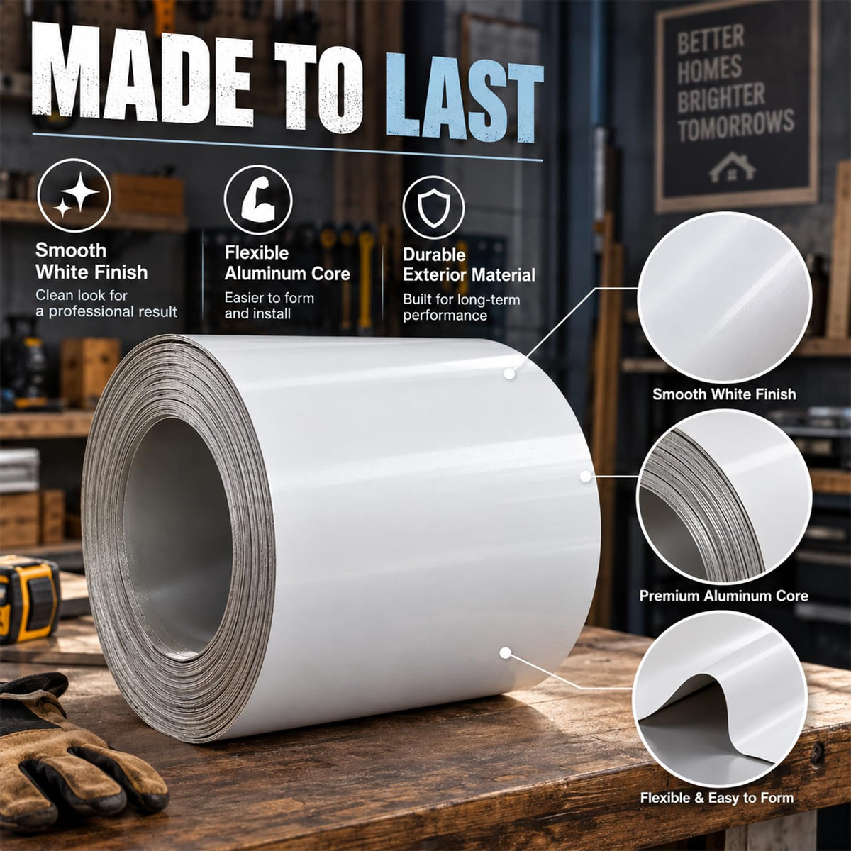 Maeklon 24 in x 50 ft Aluminum Trim Coil Roll White Smooth Sheet, 0.016 Inch Aluminum Coil Roll with Smooth White Finish for Window, Door, Roof Eave and Exterior Trim Projects