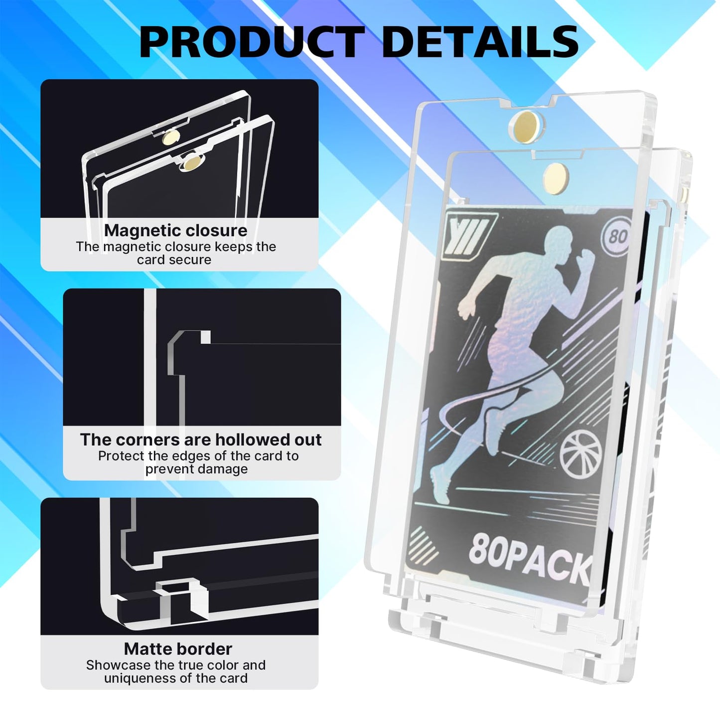 Maeklon 80 Pcs 130 Pt Acrylic Magnetic Card Holders, 2.5" x 3.5" One Touch Card Holder, Transparent Magnetic Case, for Cards Collect, Storage and Display
